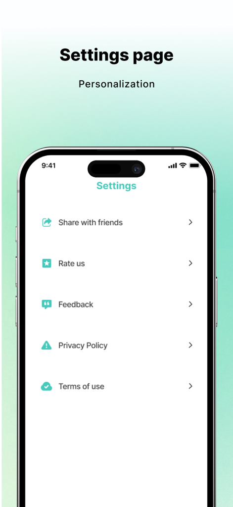 PDF AI Scannerモバイルアプリケーションの設定インターフェース