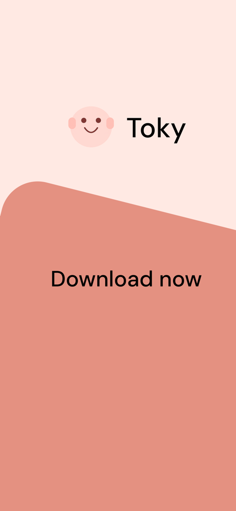 Toky: AI Communication Coach - Pantalla de descarga de Toky AI Communication Coach con el logo de la app y un icono de cara sonriente