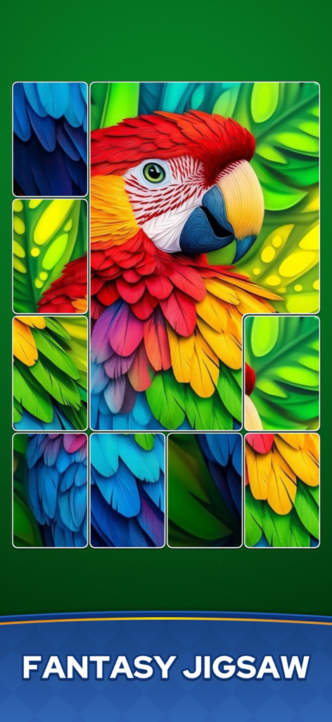 Jigsaw Solitaire Puzzle - Un colorido puzle de arte de loro en el juego Jigsaw Solitaire