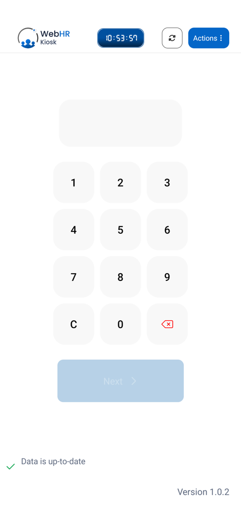 WebHR Kiosk - WebHR Kiosk numeric keypad interface for employee PIN entry
