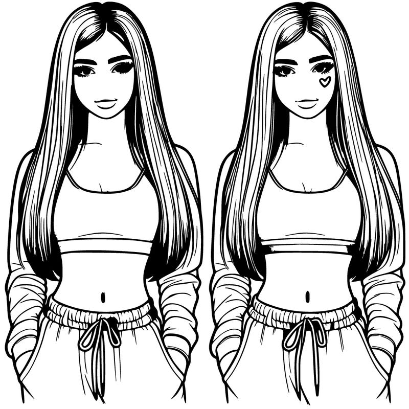 realistic girl with straight long hair and a crop top with sweatpants