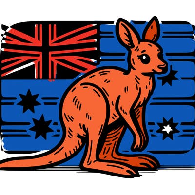australian flag with a realistic kangaroo next to it