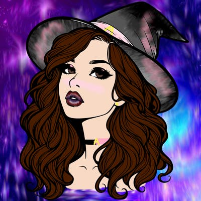 realistic witch girl with wavy hair and lips