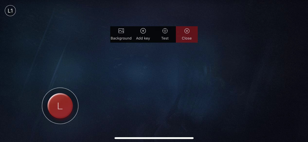 MooWii Gaming - Interface of the MooWii Gaming app showing peripheral key mapping tools like Add Key and Test on a mobile screen