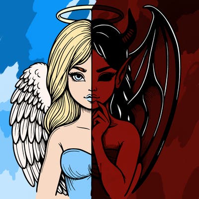 realistic angel half demon