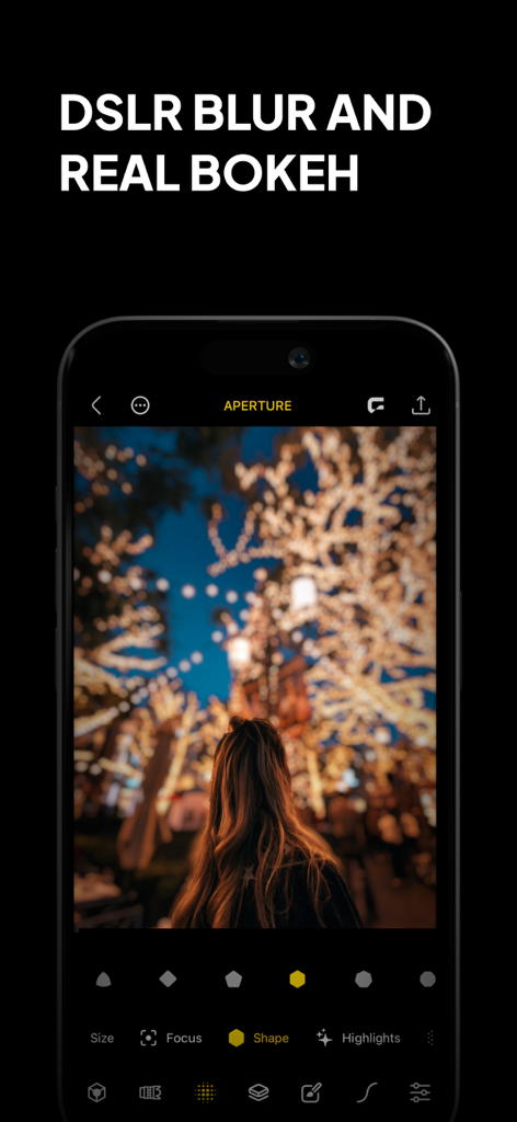 Phocus: Portrait Mode Editor - Phocus app interface showing DSLR blur and real bokeh effects on a portrait photo