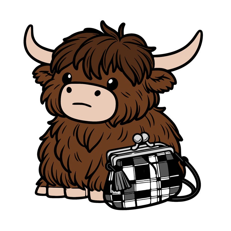 highland cow in a purse