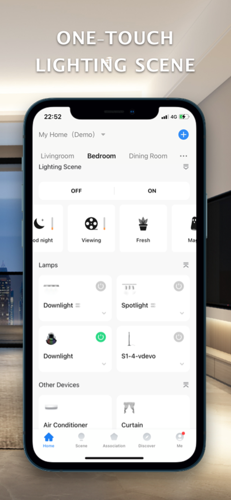 Smart Life Pro-Smart Home - Smart Life Pro app interface showing one touch lighting scene controls and smart home device management