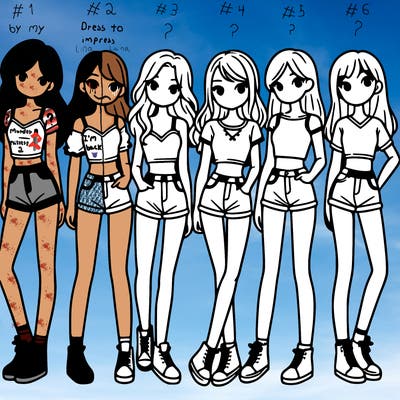 a group of girls wearing crop tops and shorts