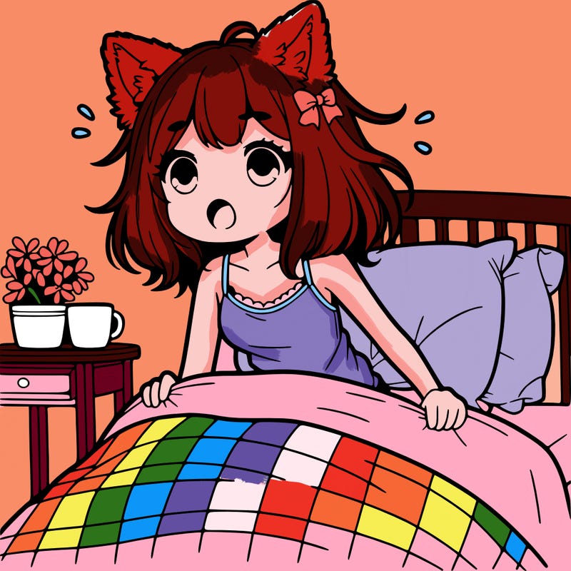 girl girl with wolf ears getting out of bed