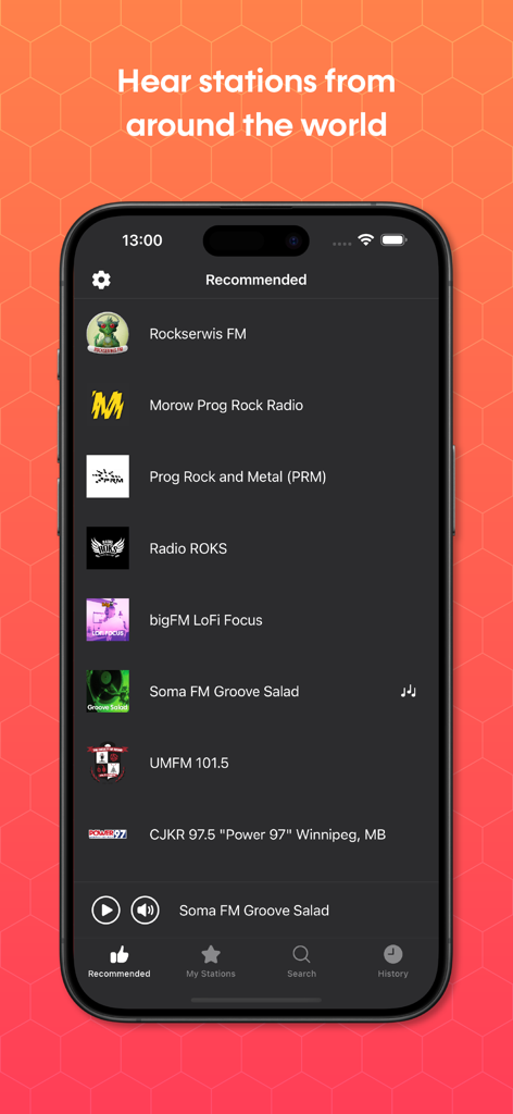 Recommended global radio stations list on Eter app