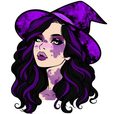 realistic witch girl with wavy hair and lips