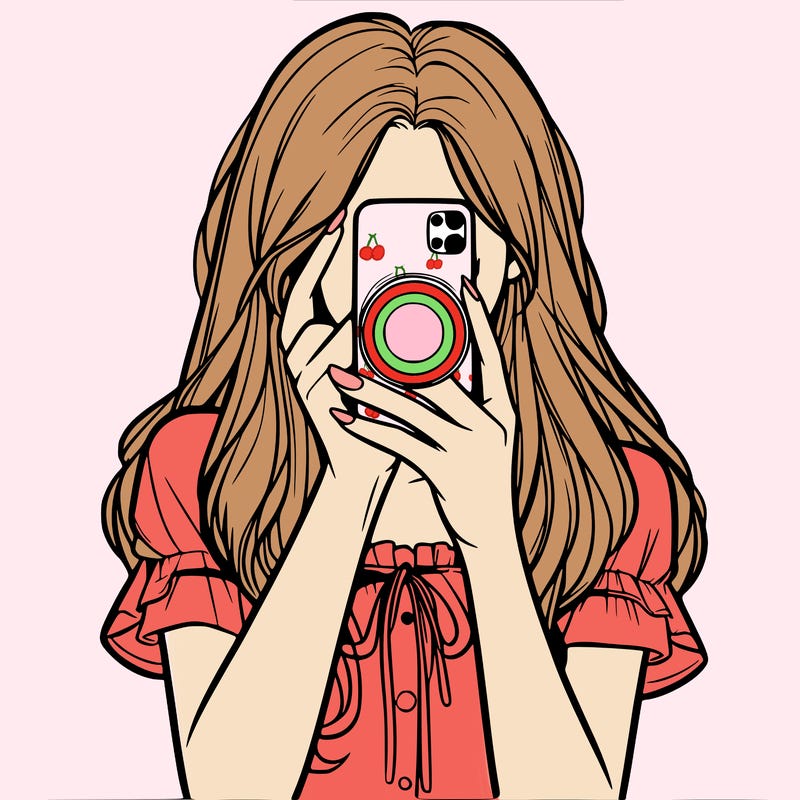 a realistic girl holding her phone taking pictures