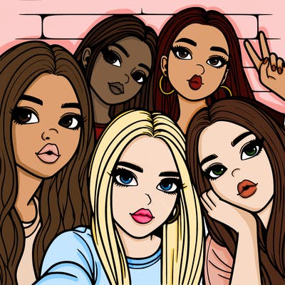 group of teen girls friends y2k up close in a selfie