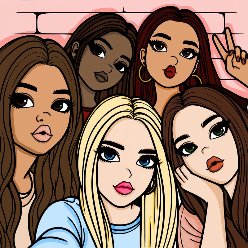 group of teen girls friends y2k up close in a selfie