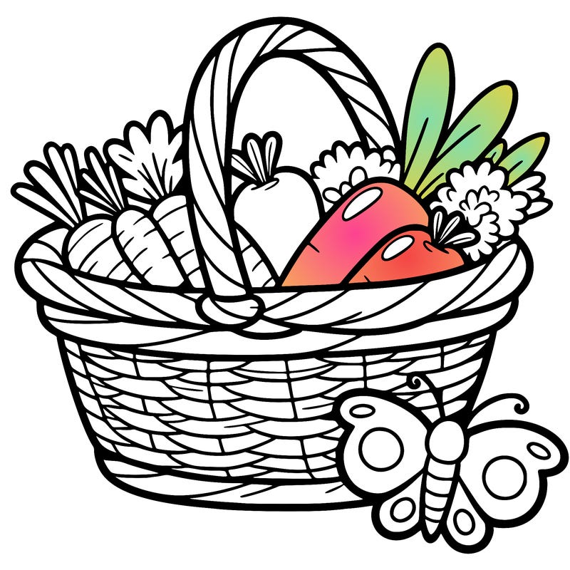 basket of vegetables with a butterfly