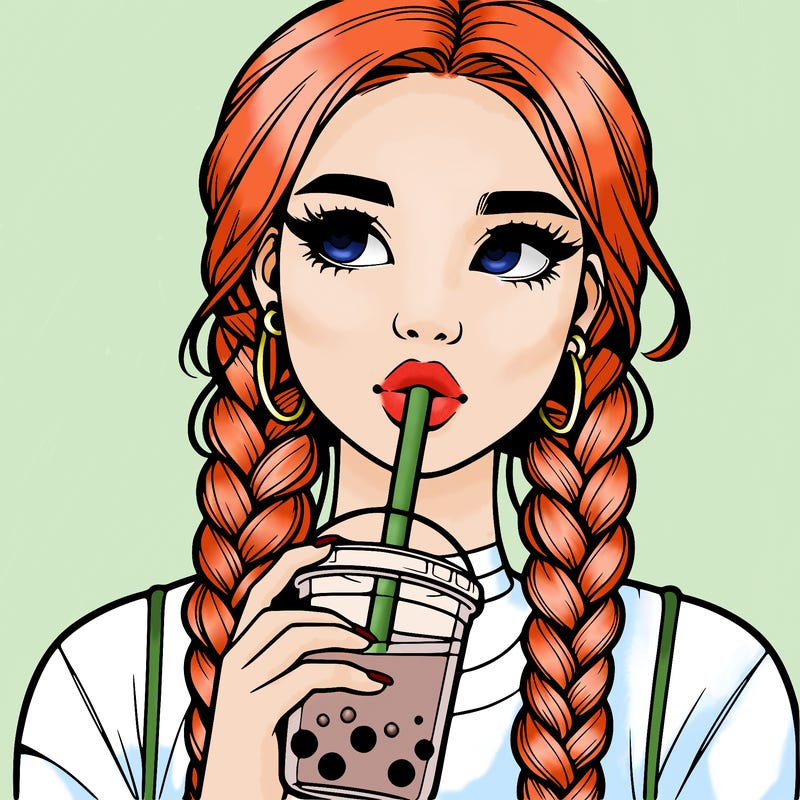 realistic girl with braided hair drinking boba