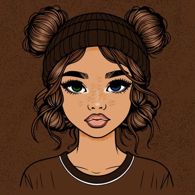 realistic girl with buns in her hair with a beanie on