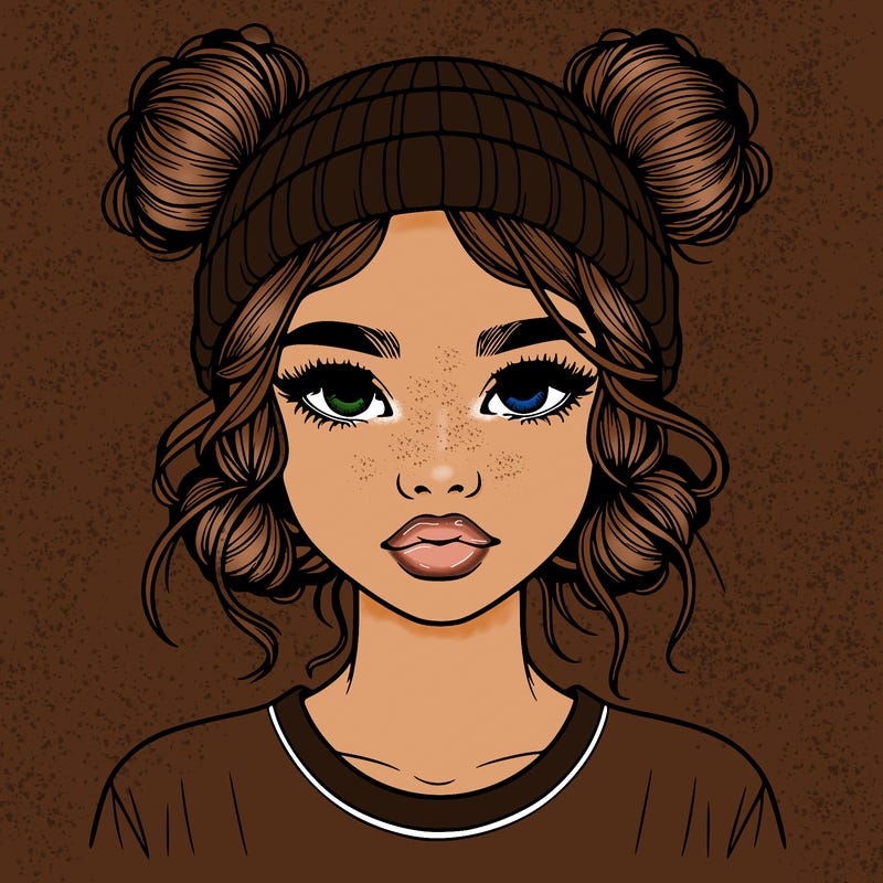 realistic girl with buns in her hair with a beanie on