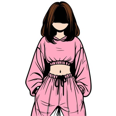 realistic girl faceless with baggy pants and a crop top