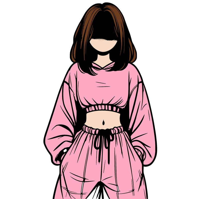 realistic girl faceless with baggy pants and a crop top