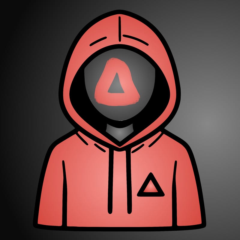 a person with non face waering a hoodie with a small triangle symbol