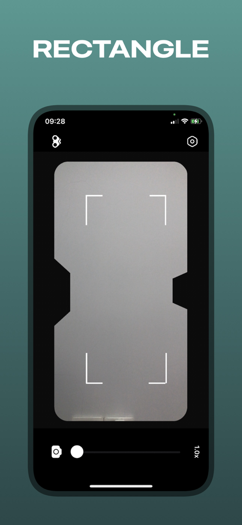 Smartphone-Bildschirm, der den rechteckigen Ansichtsmodus der Fernglas-Zoomkamera-App anzeigt.