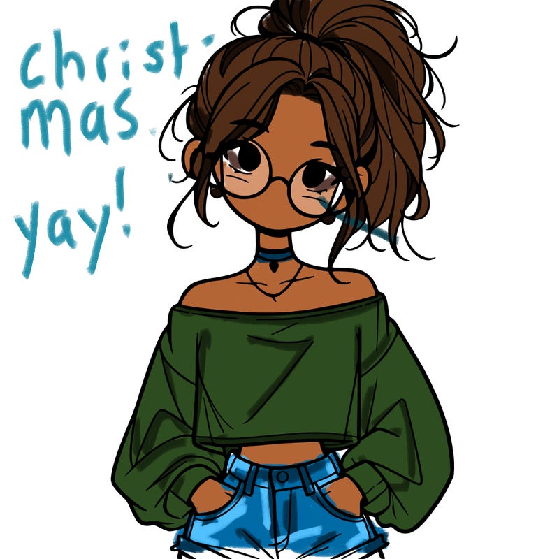 girl with a messy ponytail glasses a baggy crop top and jean shorts