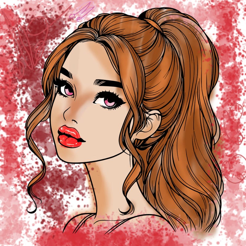 realistic girl with a ponytail on her hair and lips