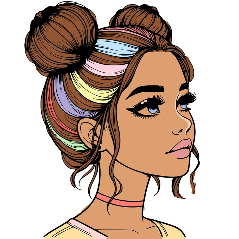 realistic girl with buns on the top of her head