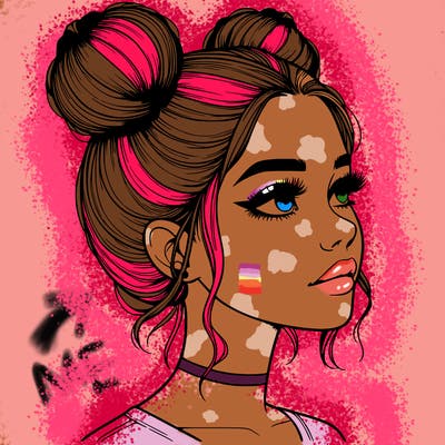 realistic girl with buns on the top of her head