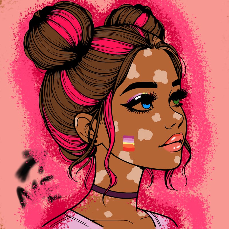 realistic girl with buns on the top of her head