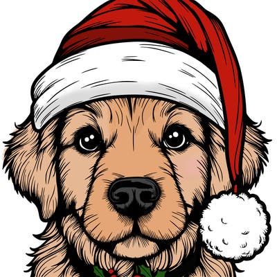 realistic dog with a christmas hat