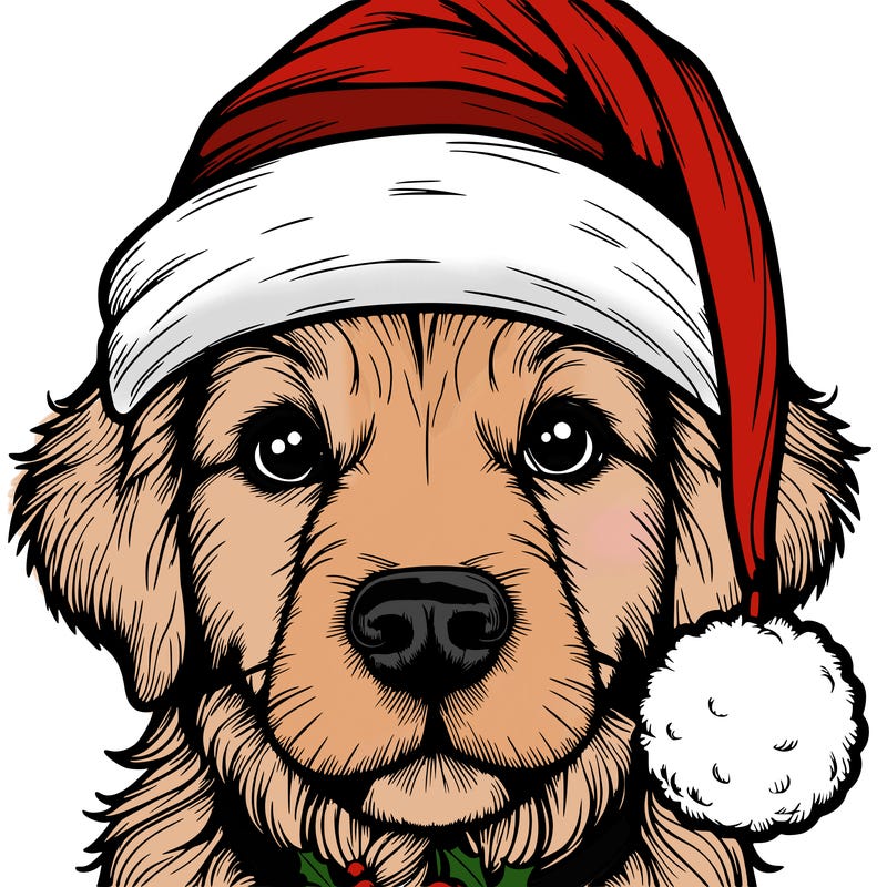 realistic dog with a christmas hat