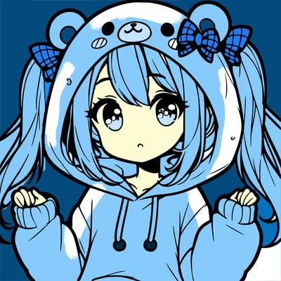 cute anime girl with ponytails and a cute bear hoodie