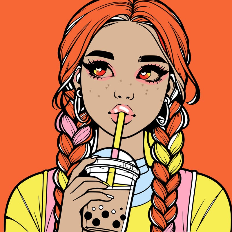 realistic girl with braided hair drinking boba