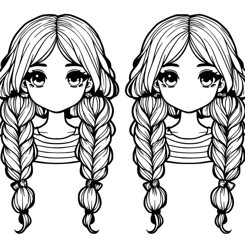 realistic girl with 2 long thick braids