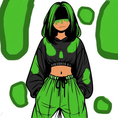 realistic girl faceless with baggy pants and a crop top