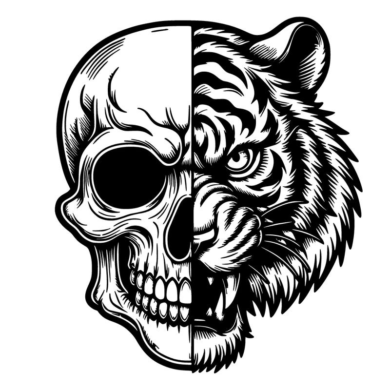 half skull half tiger fierce realistic