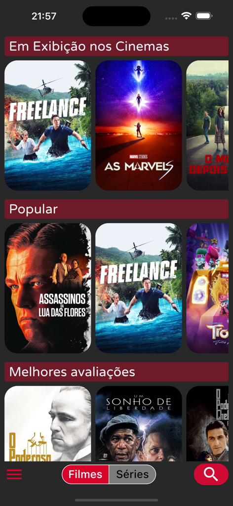 Indica Filme - Indica Filme app home screen showing movie recommendations and categories