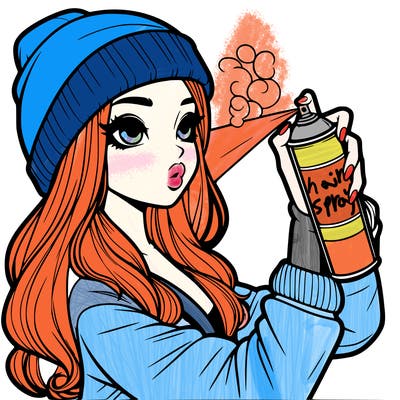 realistic girl spray painting