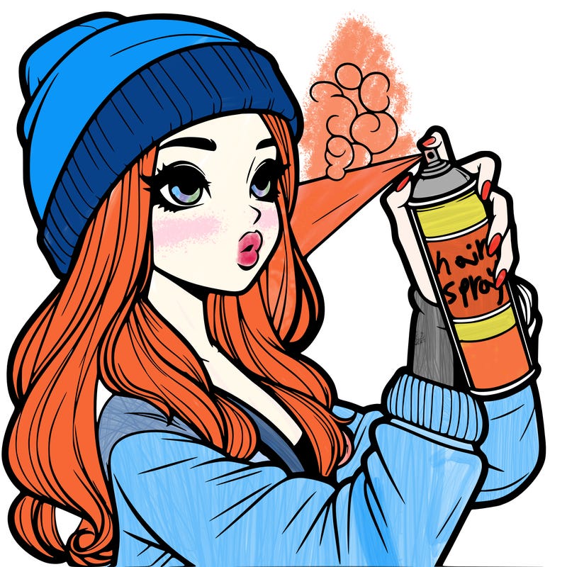 realistic girl spray painting