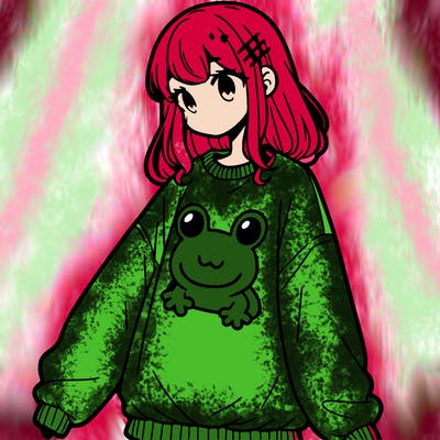 girl wearing frogging sweatshirt