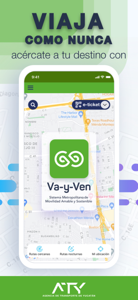 Va-y-Ven - Écran d'accueil de l'application Va-y-Ven affichant une carte de la ville et des options de navigation de transport