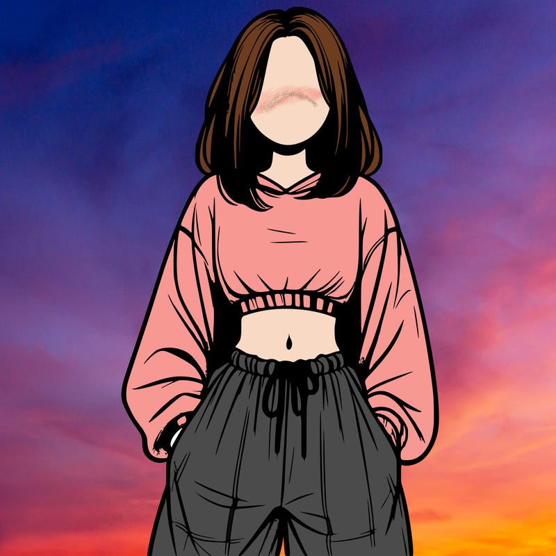 realistic girl faceless with baggy pants and a crop top