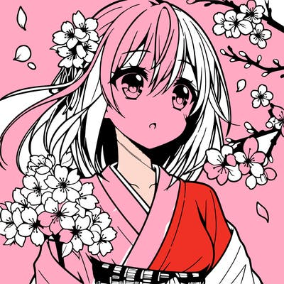 anime girl with cherry blossoms