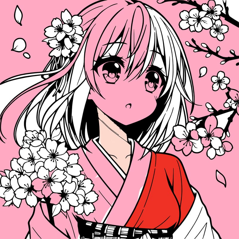 anime girl with cherry blossoms