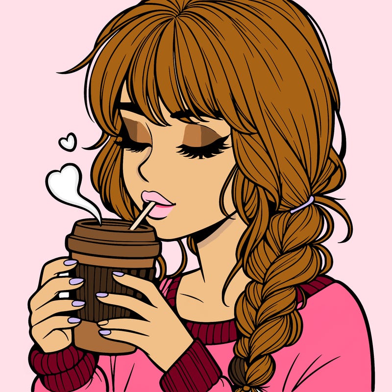 realistic girl drinking coffee