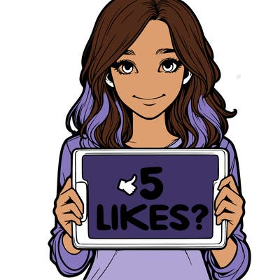 a realistic girl holding a sign saying 5 likes?
