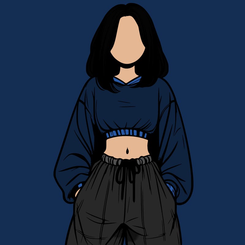 realistic girl faceless with baggy pants and a crop top